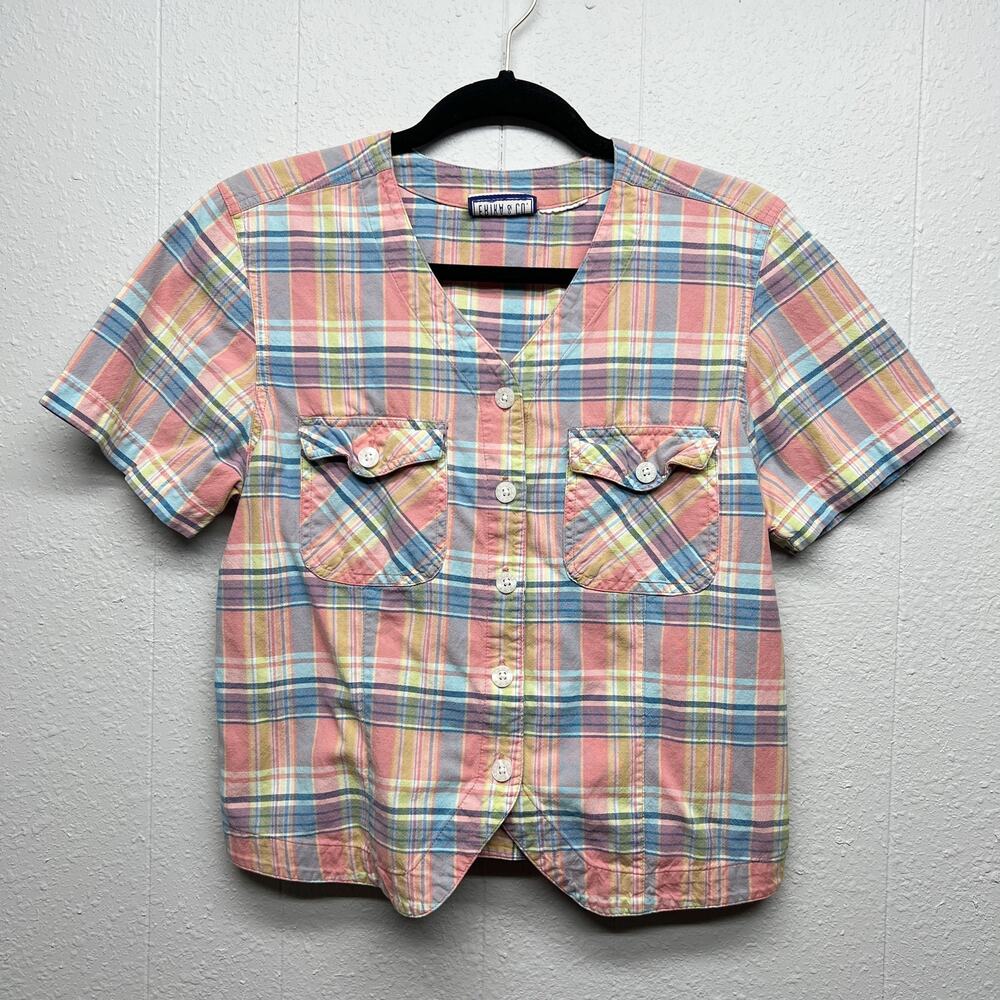 Erika & Co. Vintage Plaid Western Cropped Cowgirl Rodeo Women's Shirt Medium